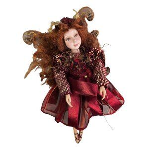 Winward Nature Fairy Elf Fantasy Art Doll Red Hair 10 Inch Wings Beaded Vtg READ